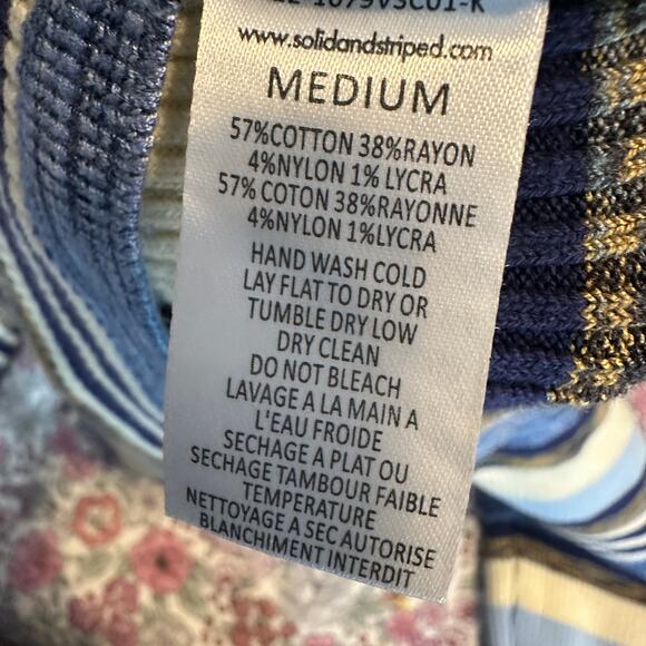 Solid & Striped Cropped Sweater Top Size medium Blue Multi Long Sleeve - Picture 4 of 5